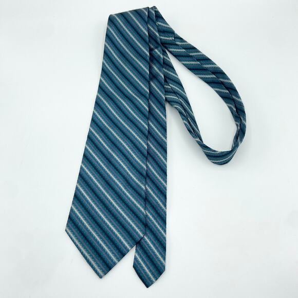 Coach Silk Tie Mens Necktie Teal Blue Diagonal Stripe‎ Textured Italian Jacquard - Picture 6 of 9
